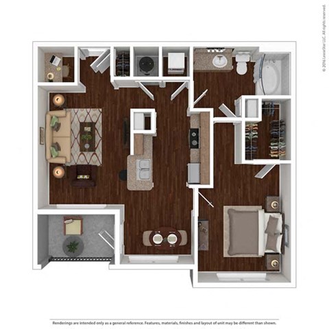 Floor plan for 1 bed, 1 bath, 755 sqft